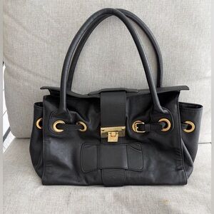 Made In Italy Alberta DiCanio Large Leather Black Satchel Tote Handbag